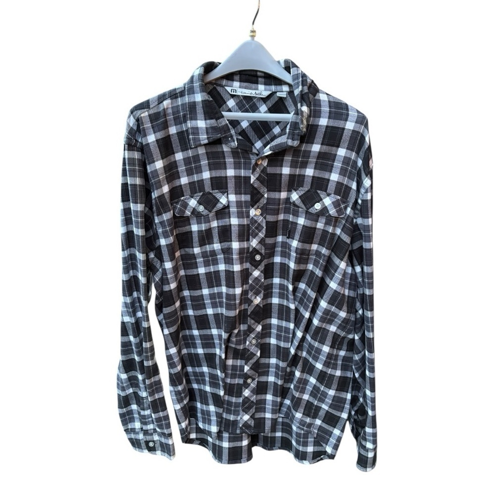 Travis Mathew Flannel Black/White/Grey Plaid Long Sleeve Button Up I Size:XXL
